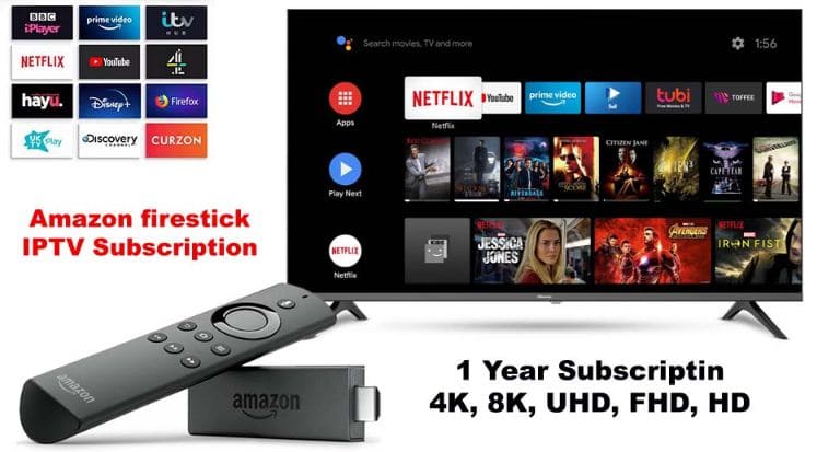 Amazon Firestick remote with IPTV app on TV