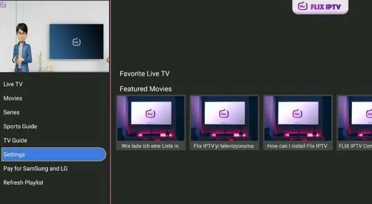 Flix IPTV Settings Menu
