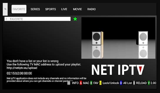 NET IPTV app interface on Android device