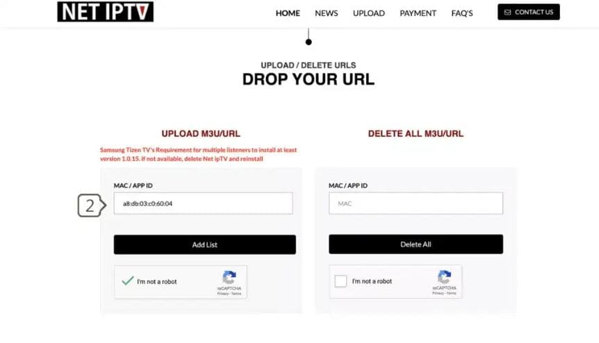 Net IPTV MAC Address Entry