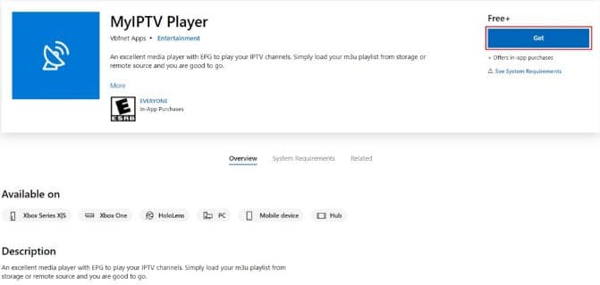 MyIPTV Player interface on Windows