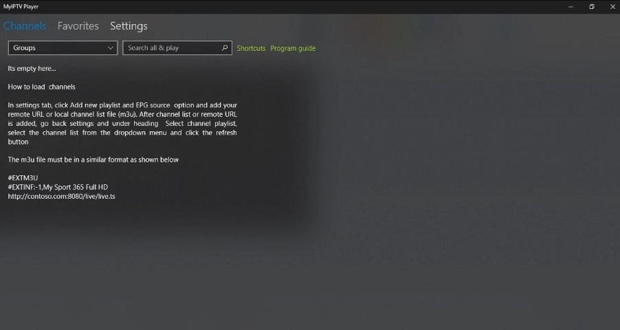 Initial screen of MyIPTV Player