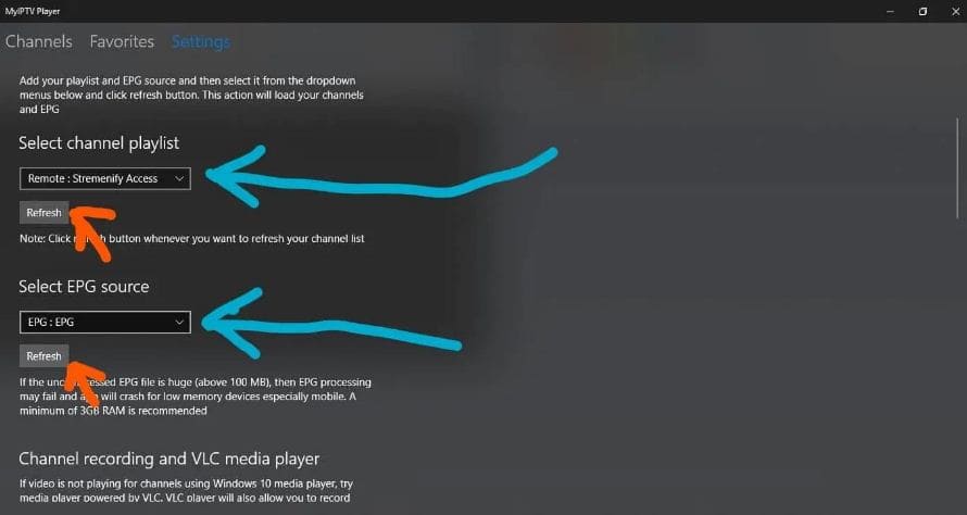 Configuring playlist and EPG in MyIPTV Player