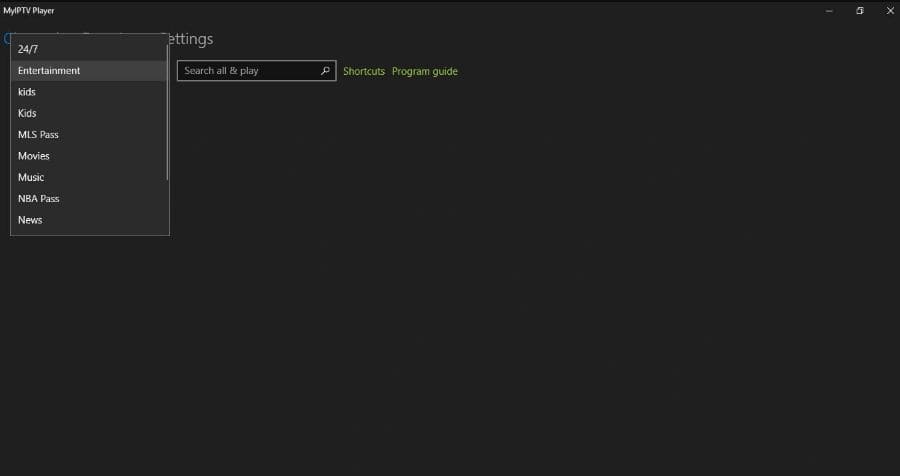 Selecting channels in MyIPTV Player