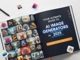 Digital artwork symbolizing the future of creativity in 2025, featuring abstract shapes and futuristic design elements inspired by AI tools