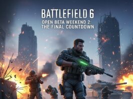 A squad of soldiers in advanced combat gear moving cautiously through a destructible, modern urban environment in a scene from the Battlefield 6 gameplay.