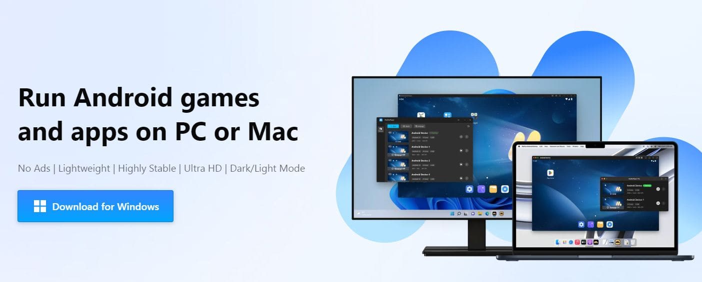 MuMu Player emulator interface for Windows and macOS, showing Android apps running on desktop.