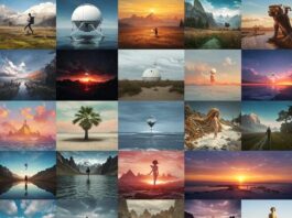 Collage of AI-generated artwork samples from top free image generators of 2025