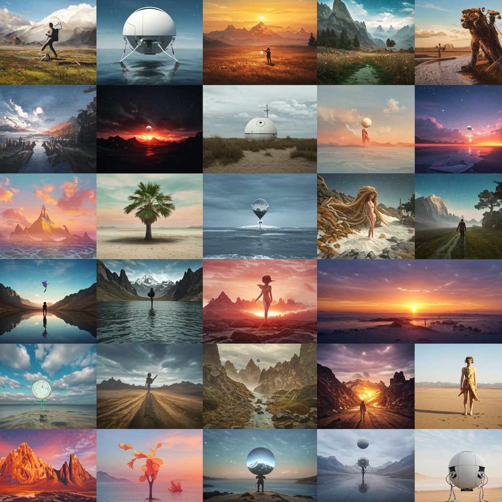 Collage of AI-generated artwork samples from top free image generators of 2025