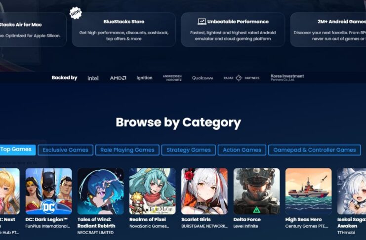 BlueStacks 5 Android emulator interface on Windows PC in 2025