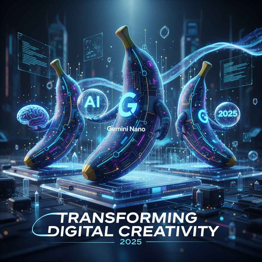 3D figurines of Gemini Nano and Banana AI characters displayed together.