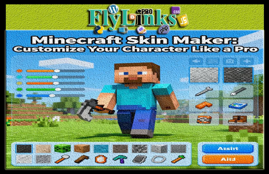 Minecraft skin maker tutorial showing custom character designs with various skins displayed in 3D preview